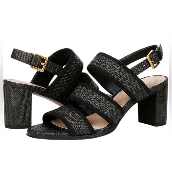 NWOT Franco Sarto Buco Raffia Heeled Sandal in Black – Sz 9.5M - Picture 1 of 12